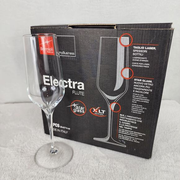 New 6 Bormioli Rocco Electra Italian Star Glass Champagne Flutes 7.75 oz Italy - Picture 1 of 7